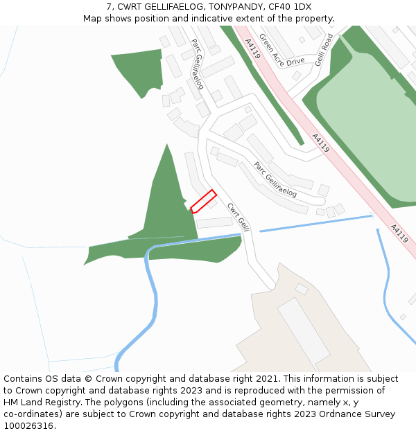 7, CWRT GELLIFAELOG, TONYPANDY, CF40 1DX: Location map and indicative extent of plot