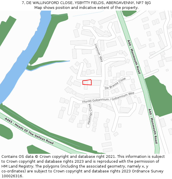 7, DE WALLINGFORD CLOSE, YSBYTTY FIELDS, ABERGAVENNY, NP7 9JG: Location map and indicative extent of plot