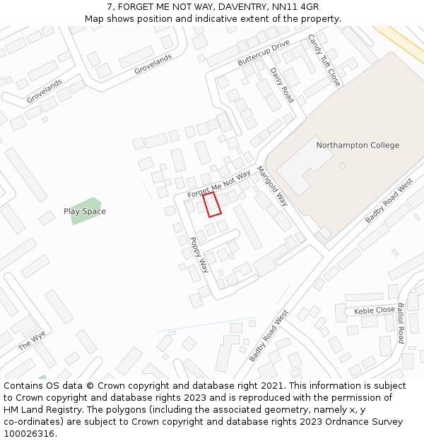 7, FORGET ME NOT WAY, DAVENTRY, NN11 4GR: Location map and indicative extent of plot