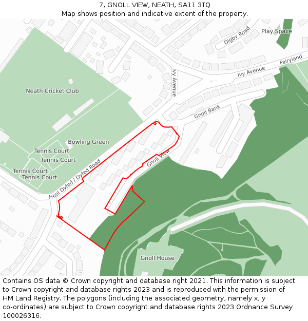 7, GNOLL VIEW, NEATH, SA11 3TQ: Location map and indicative extent of plot