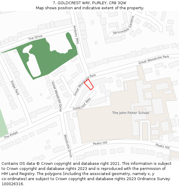 7, GOLDCREST WAY, PURLEY, CR8 3QW: Location map and indicative extent of plot