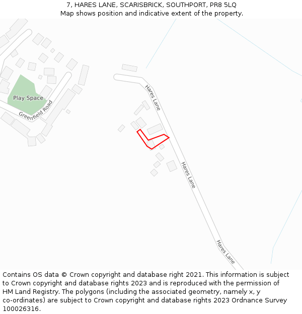 7, HARES LANE, SCARISBRICK, SOUTHPORT, PR8 5LQ: Location map and indicative extent of plot