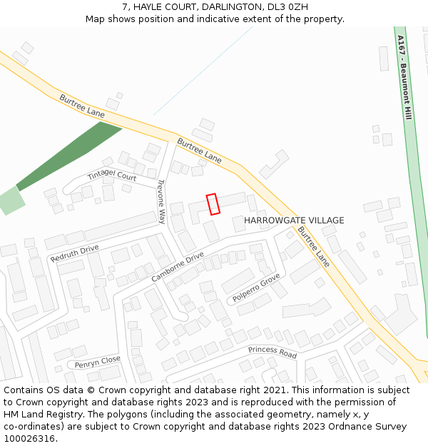 7, HAYLE COURT, DARLINGTON, DL3 0ZH: Location map and indicative extent of plot