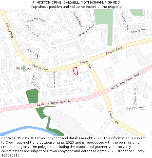 7, HICKTON DRIVE, CHILWELL, NOTTINGHAM, NG9 6DD: Location map and indicative extent of plot