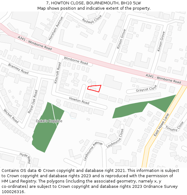 7, HOWTON CLOSE, BOURNEMOUTH, BH10 5LW: Location map and indicative extent of plot