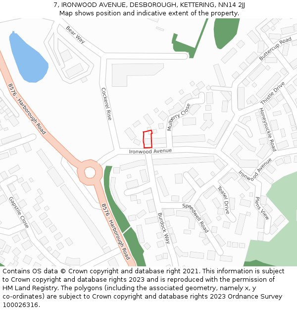 7, IRONWOOD AVENUE, DESBOROUGH, KETTERING, NN14 2JJ: Location map and indicative extent of plot