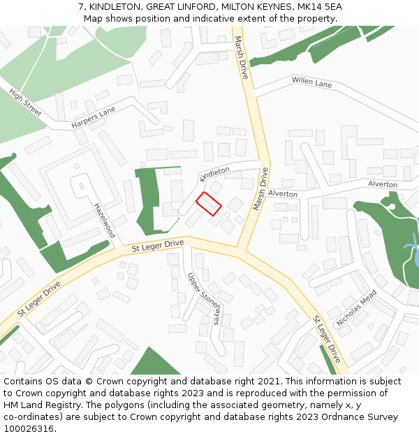 7, KINDLETON, GREAT LINFORD, MILTON KEYNES, MK14 5EA: Location map and indicative extent of plot