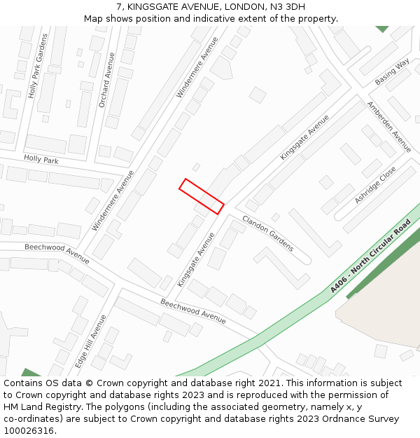 7, KINGSGATE AVENUE, LONDON, N3 3DH: Location map and indicative extent of plot