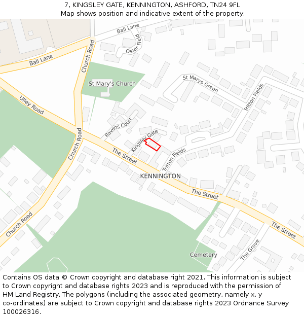 7, KINGSLEY GATE, KENNINGTON, ASHFORD, TN24 9FL: Location map and indicative extent of plot