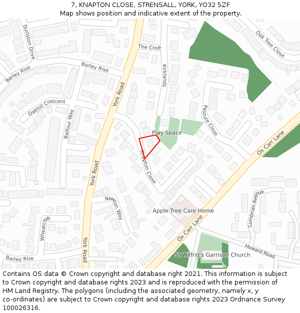 7, KNAPTON CLOSE, STRENSALL, YORK, YO32 5ZF: Location map and indicative extent of plot