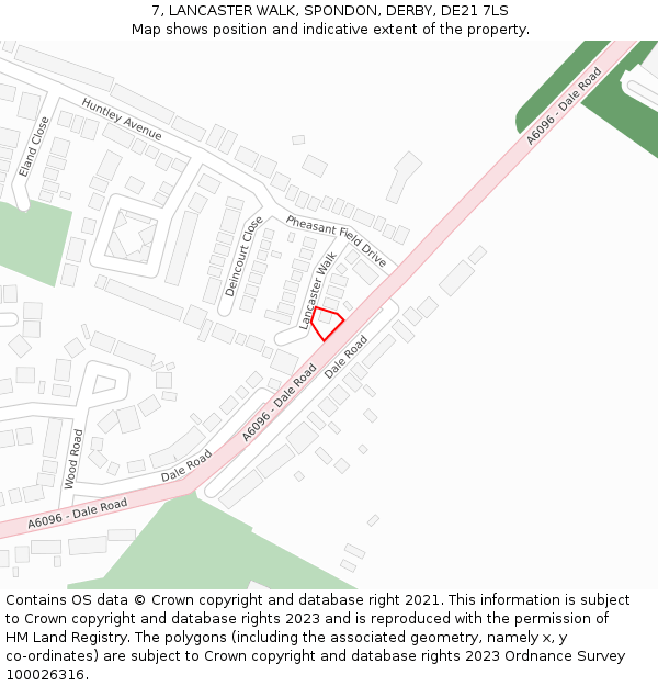 7, LANCASTER WALK, SPONDON, DERBY, DE21 7LS: Location map and indicative extent of plot