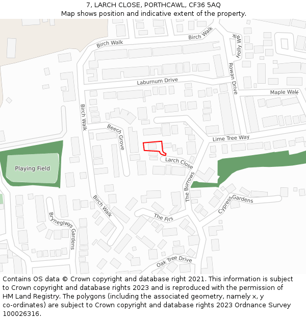 7, LARCH CLOSE, PORTHCAWL, CF36 5AQ: Location map and indicative extent of plot