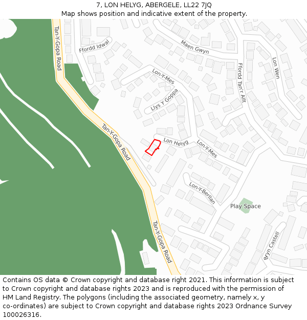 7, LON HELYG, ABERGELE, LL22 7JQ: Location map and indicative extent of plot