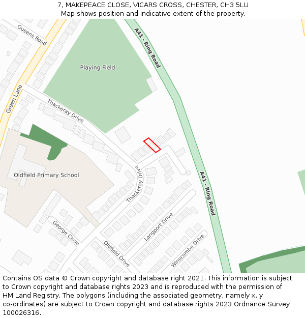 7, MAKEPEACE CLOSE, VICARS CROSS, CHESTER, CH3 5LU: Location map and indicative extent of plot