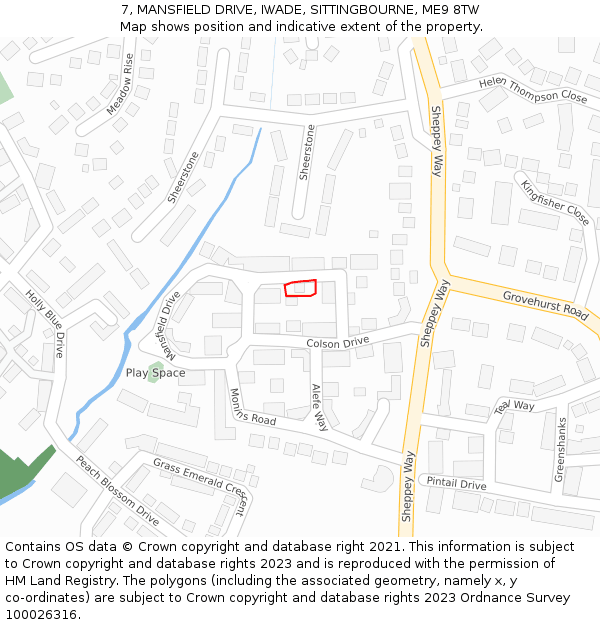 7, MANSFIELD DRIVE, IWADE, SITTINGBOURNE, ME9 8TW: Location map and indicative extent of plot