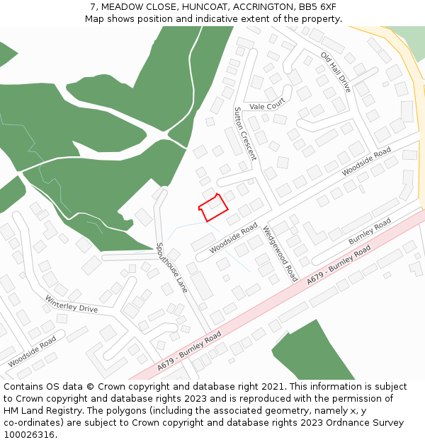 7, MEADOW CLOSE, HUNCOAT, ACCRINGTON, BB5 6XF: Location map and indicative extent of plot