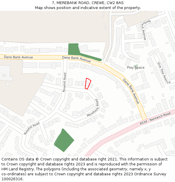 7, MEREBANK ROAD, CREWE, CW2 8AS: Location map and indicative extent of plot