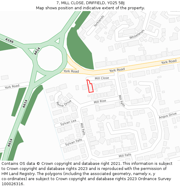 7, MILL CLOSE, DRIFFIELD, YO25 5BJ: Location map and indicative extent of plot