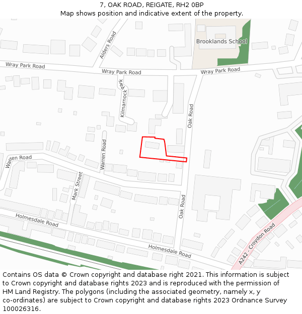 7, OAK ROAD, REIGATE, RH2 0BP: Location map and indicative extent of plot