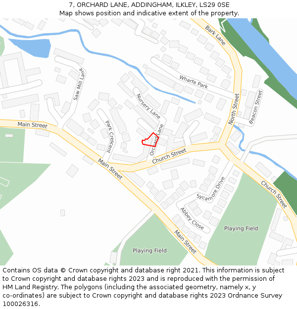 7, ORCHARD LANE, ADDINGHAM, ILKLEY, LS29 0SE: Location map and indicative extent of plot