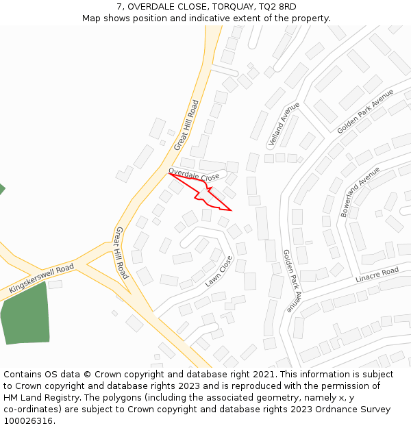 7, OVERDALE CLOSE, TORQUAY, TQ2 8RD: Location map and indicative extent of plot