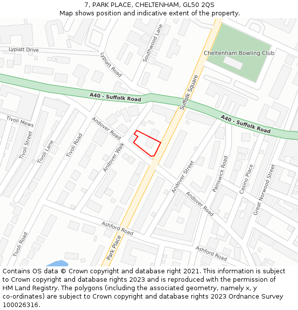 7, PARK PLACE, CHELTENHAM, GL50 2QS: Location map and indicative extent of plot