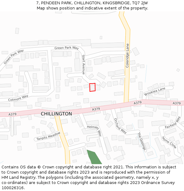 7, PENDEEN PARK, CHILLINGTON, KINGSBRIDGE, TQ7 2JW: Location map and indicative extent of plot