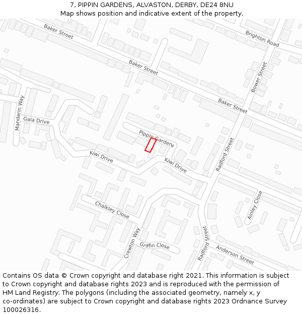 7, PIPPIN GARDENS, ALVASTON, DERBY, DE24 8NU: Location map and indicative extent of plot