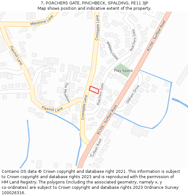 7, POACHERS GATE, PINCHBECK, SPALDING, PE11 3JP: Location map and indicative extent of plot