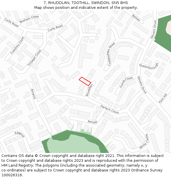 7, RHUDDLAN, TOOTHILL, SWINDON, SN5 8HS: Location map and indicative extent of plot