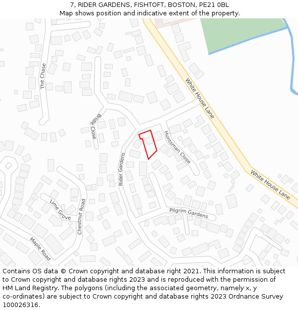 7, RIDER GARDENS, FISHTOFT, BOSTON, PE21 0BL: Location map and indicative extent of plot