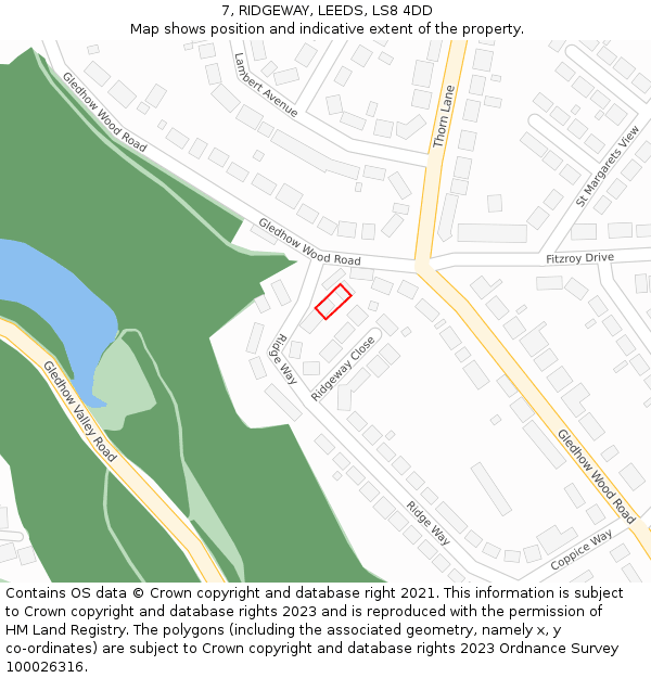 7, RIDGEWAY, LEEDS, LS8 4DD: Location map and indicative extent of plot