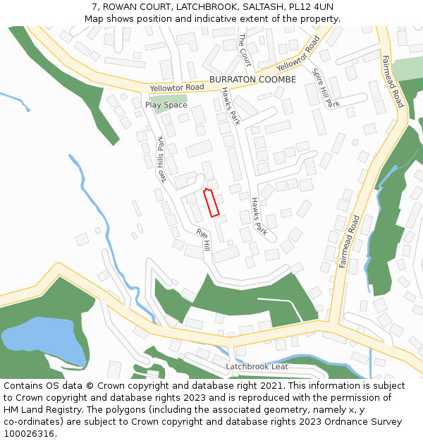 7, ROWAN COURT, LATCHBROOK, SALTASH, PL12 4UN: Location map and indicative extent of plot