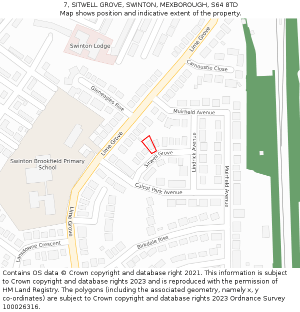 7, SITWELL GROVE, SWINTON, MEXBOROUGH, S64 8TD: Location map and indicative extent of plot