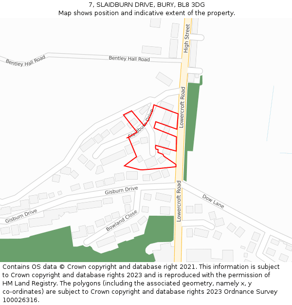 7, SLAIDBURN DRIVE, BURY, BL8 3DG: Location map and indicative extent of plot