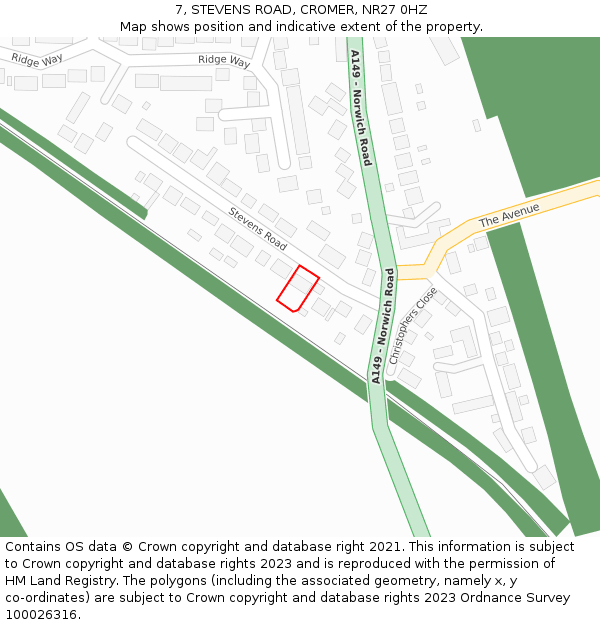 7, STEVENS ROAD, CROMER, NR27 0HZ: Location map and indicative extent of plot