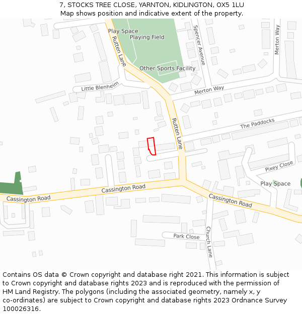 7, STOCKS TREE CLOSE, YARNTON, KIDLINGTON, OX5 1LU: Location map and indicative extent of plot