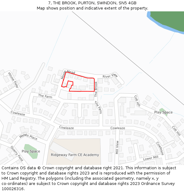 7, THE BROOK, PURTON, SWINDON, SN5 4GB: Location map and indicative extent of plot