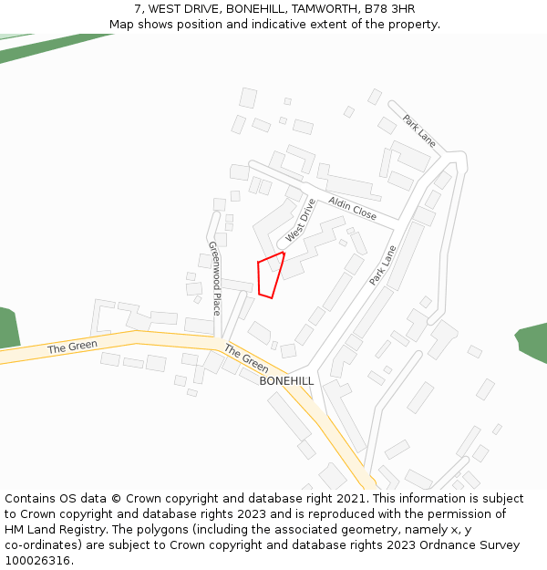 7, WEST DRIVE, BONEHILL, TAMWORTH, B78 3HR: Location map and indicative extent of plot