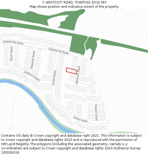 7, WESTCOTT ROAD, TIVERTON, EX16 4EY: Location map and indicative extent of plot