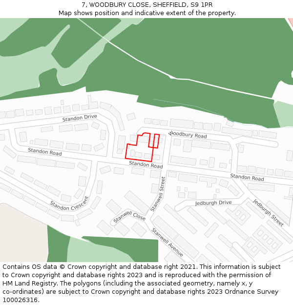 7, WOODBURY CLOSE, SHEFFIELD, S9 1PR: Location map and indicative extent of plot