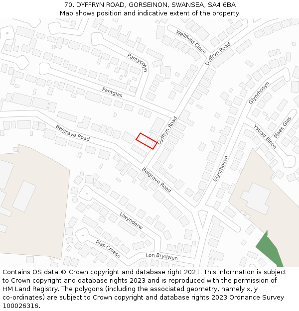 70, DYFFRYN ROAD, GORSEINON, SWANSEA, SA4 6BA: Location map and indicative extent of plot