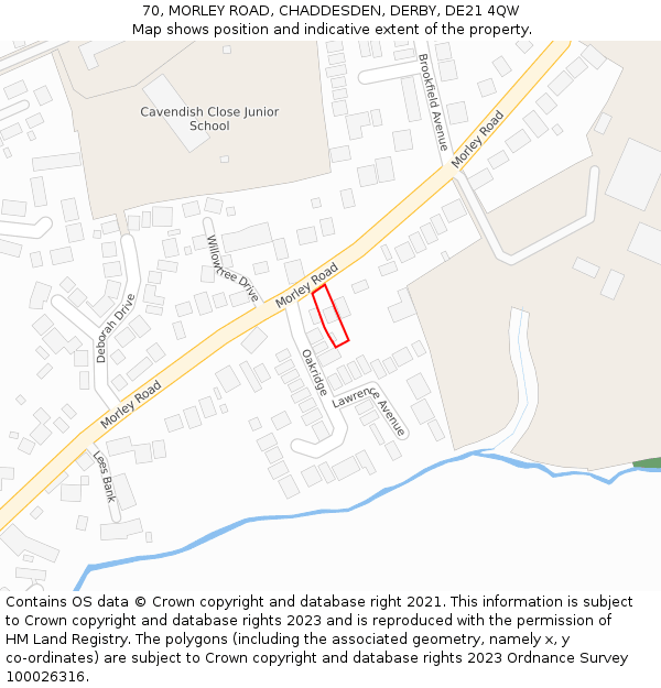 70, MORLEY ROAD, CHADDESDEN, DERBY, DE21 4QW: Location map and indicative extent of plot