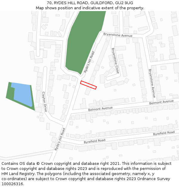 70, RYDES HILL ROAD, GUILDFORD, GU2 9UG: Location map and indicative extent of plot