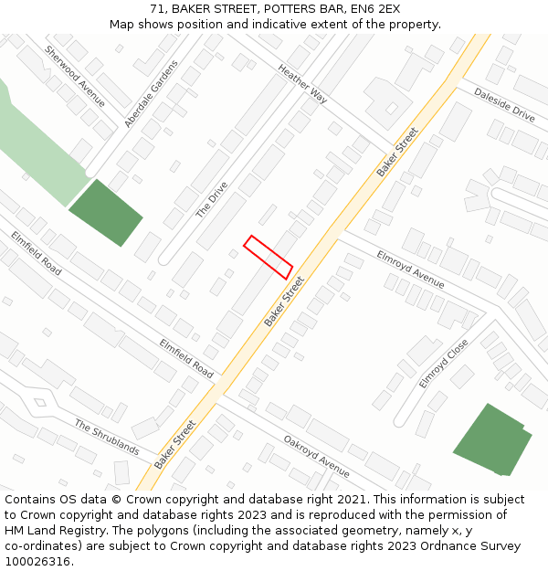 71, BAKER STREET, POTTERS BAR, EN6 2EX: Location map and indicative extent of plot