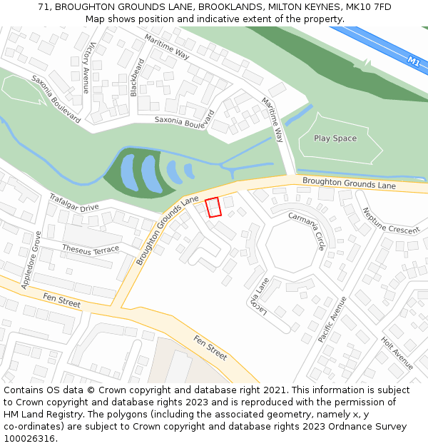 71, BROUGHTON GROUNDS LANE, BROOKLANDS, MILTON KEYNES, MK10 7FD: Location map and indicative extent of plot