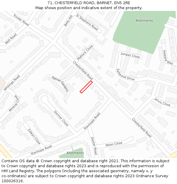 71, CHESTERFIELD ROAD, BARNET, EN5 2RE: Location map and indicative extent of plot