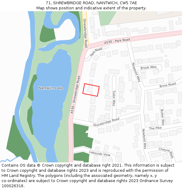 71, SHREWBRIDGE ROAD, NANTWICH, CW5 7AE: Location map and indicative extent of plot