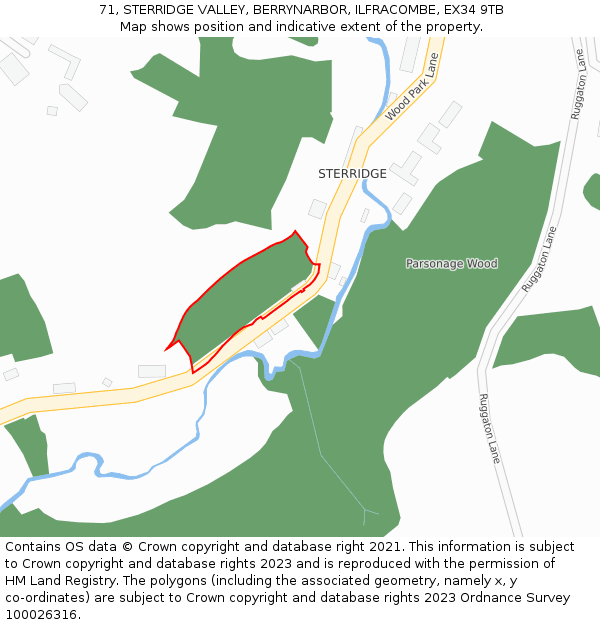 71, STERRIDGE VALLEY, BERRYNARBOR, ILFRACOMBE, EX34 9TB: Location map and indicative extent of plot