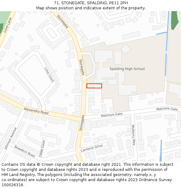 71, STONEGATE, SPALDING, PE11 2PH: Location map and indicative extent of plot